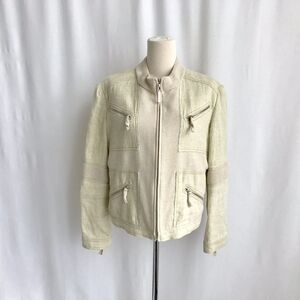 St. John Sport Beige Linen/ Knit Mix Light Zip Up Jacket/blazer Size L